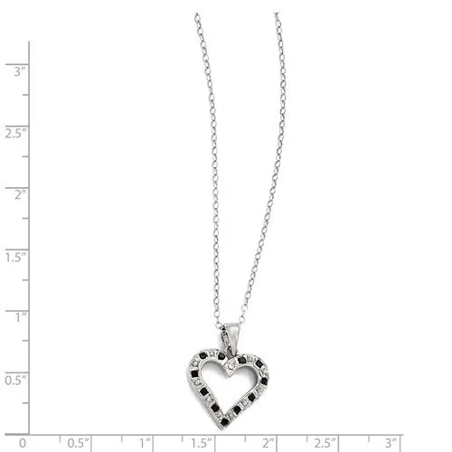 Sterling Silver Black & White Diamond Heart Necklace