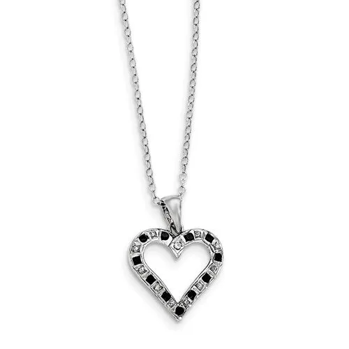 Sterling Silver Black & White Diamond Heart Necklace