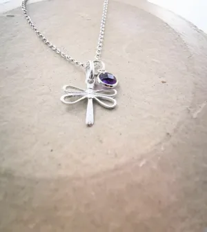 Sterling Silver Dragonfly and Gemstone Pendant Necklace