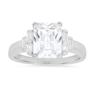 Sterling Silver Emerald-cut CZ Ring