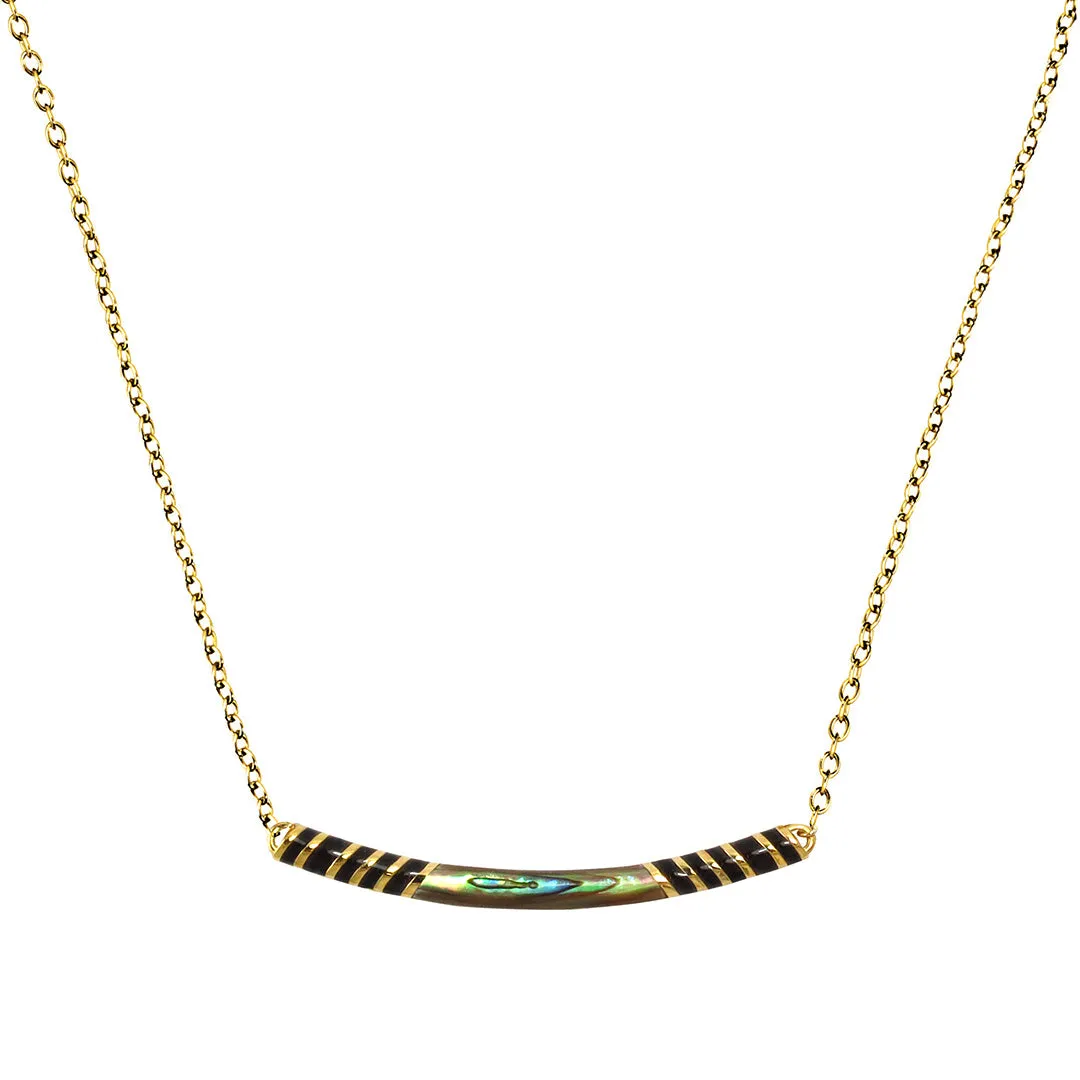 Stripe Enamel and Shell Gemstone Bar 18K Gold Vermeil Sterling Silver Necklace