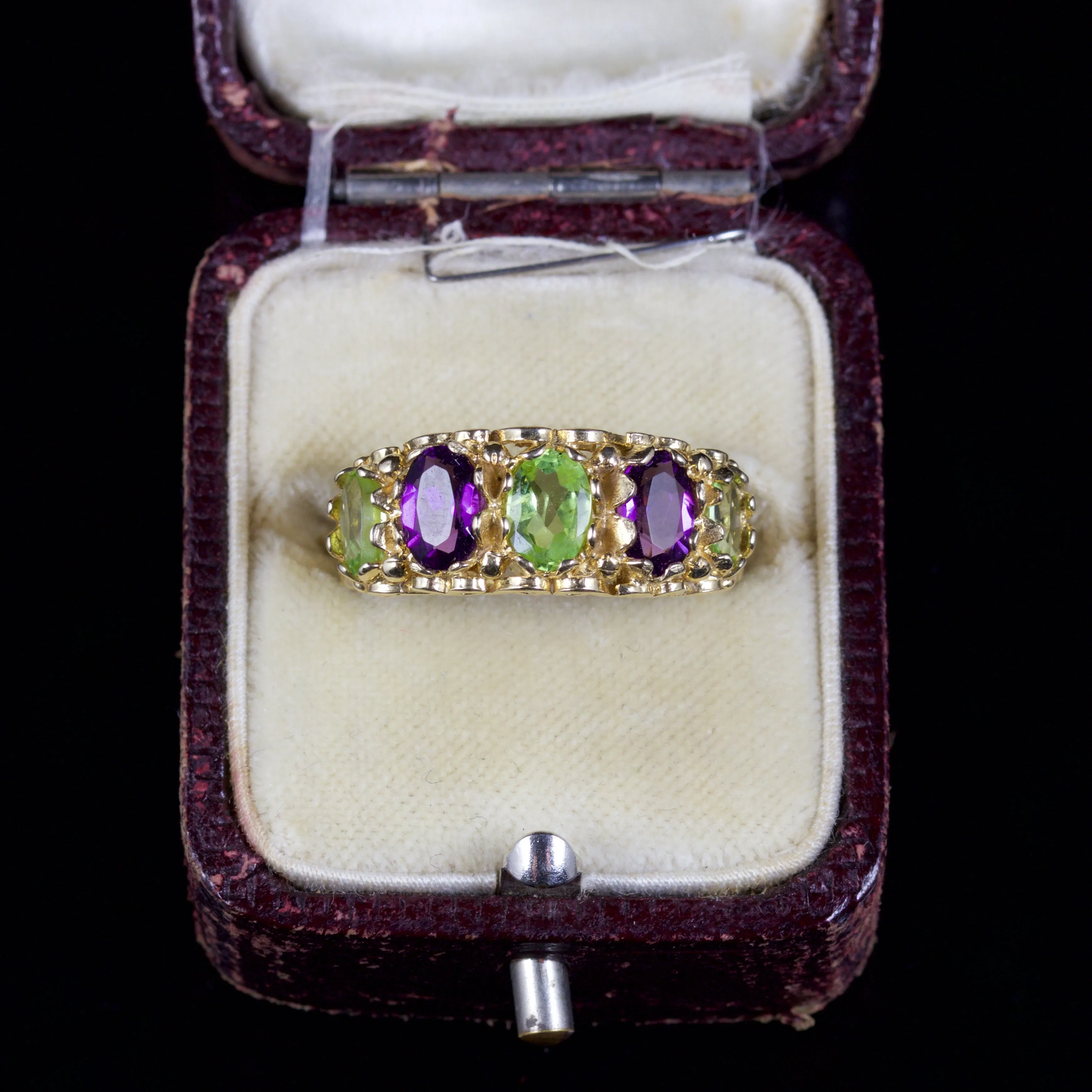 Suffragette Amethyst Peridot Ring 9Ct Gold Ring