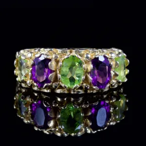 Suffragette Amethyst Peridot Ring 9Ct Gold Ring