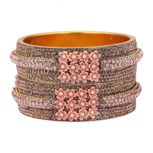 Sukriti Beautiful Partywear Flower Brass Kada Baby-Pink Bangles for Women – Set of 2