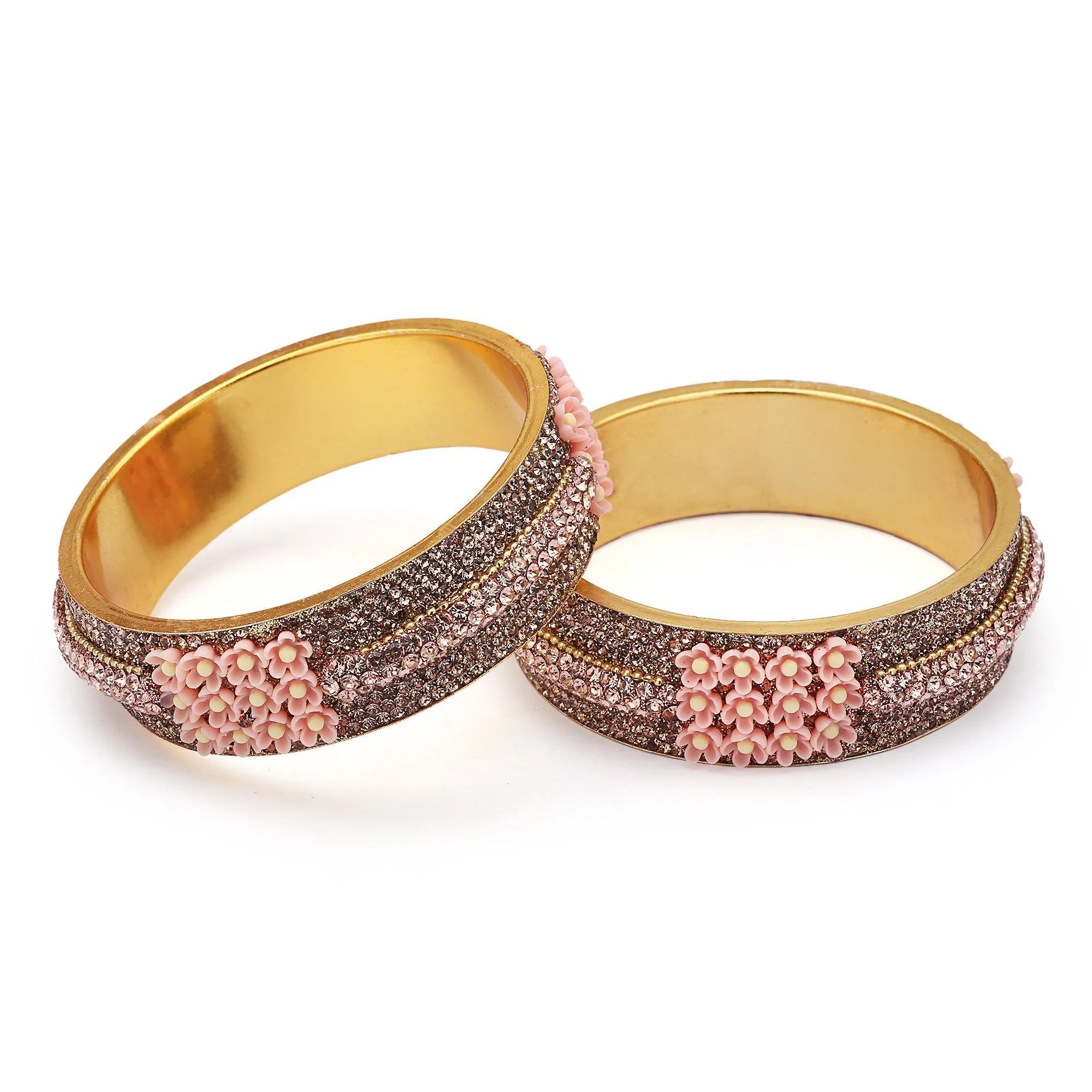 Sukriti Beautiful Partywear Flower Brass Kada Baby-Pink Bangles for Women – Set of 2