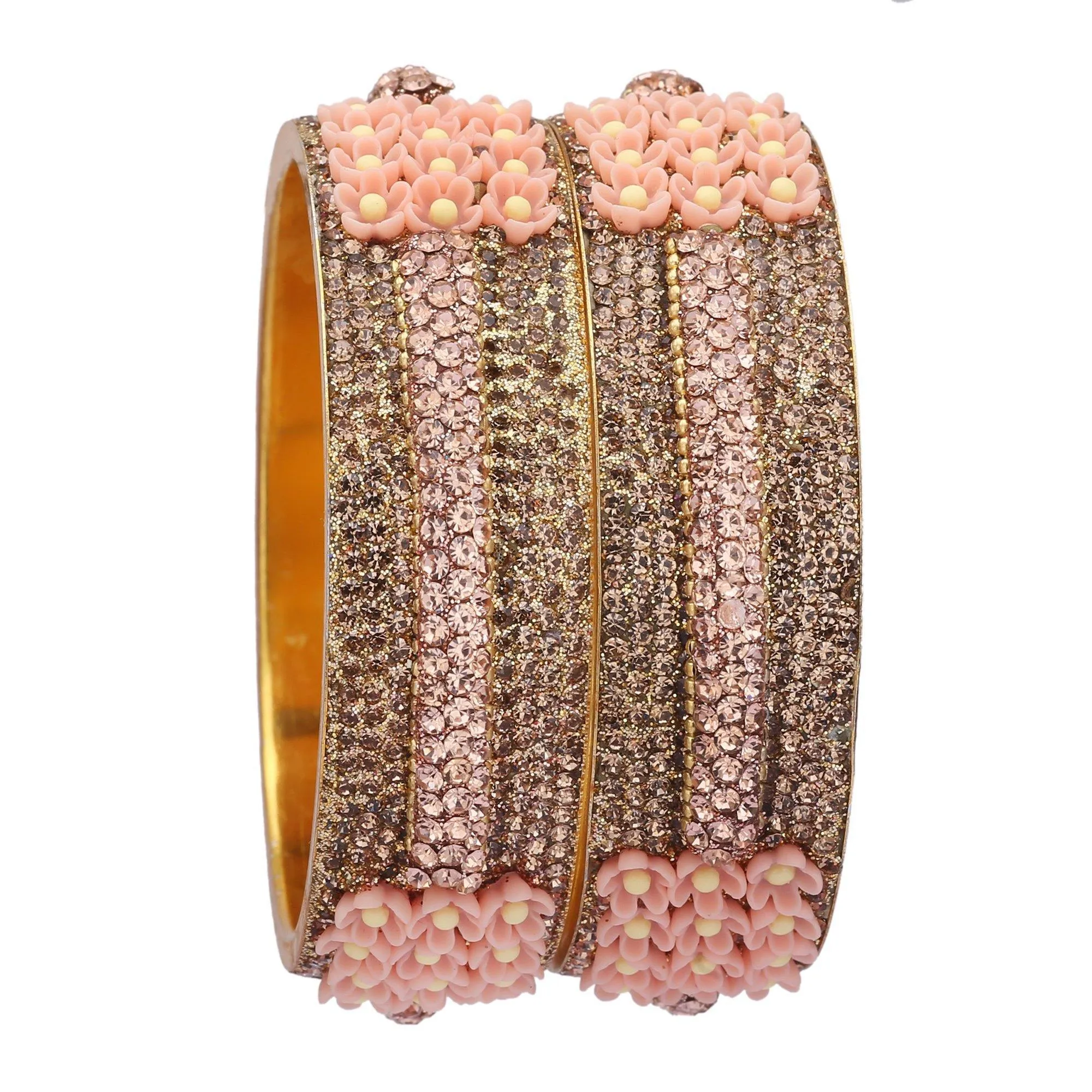 Sukriti Beautiful Partywear Flower Brass Kada Baby-Pink Bangles for Women – Set of 2