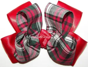 Tartan Red Green Black Plaid Bow Clip