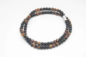 Tiger Eye and Obsidian Necklace 6mm