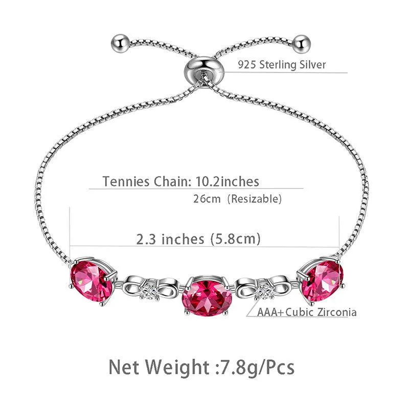 Tokyo Mart Round Birthstone July Ruby Bracelet Women Girls Jewelry Birthday Gift Sterling Silver