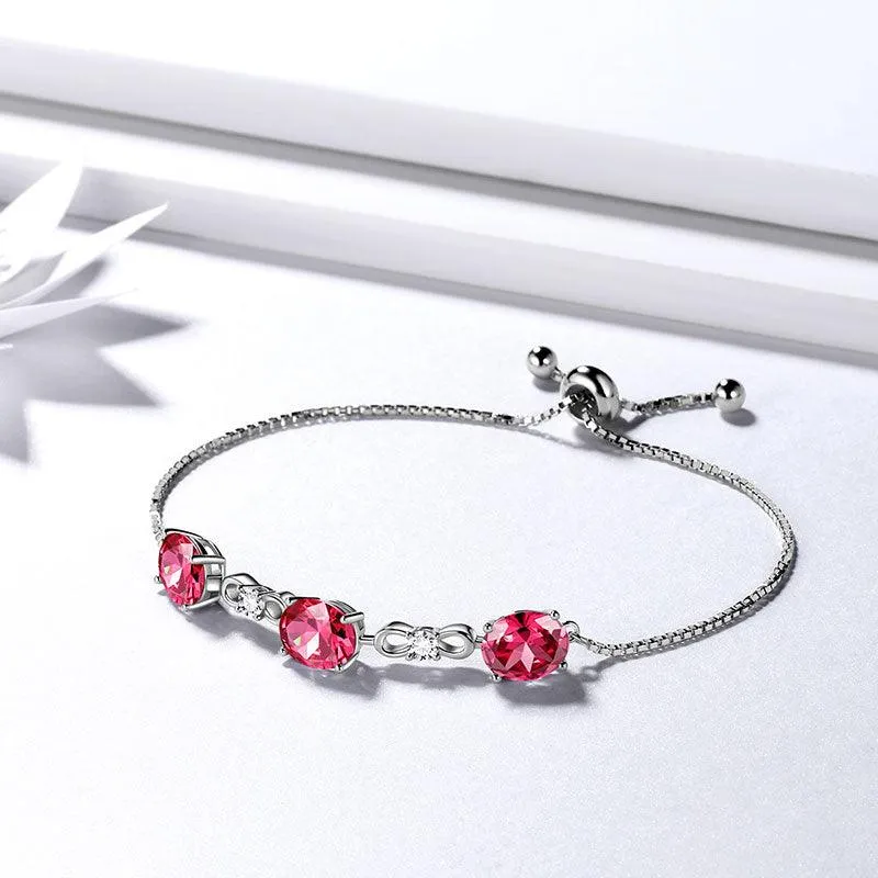 Tokyo Mart Round Birthstone July Ruby Bracelet Women Girls Jewelry Birthday Gift Sterling Silver