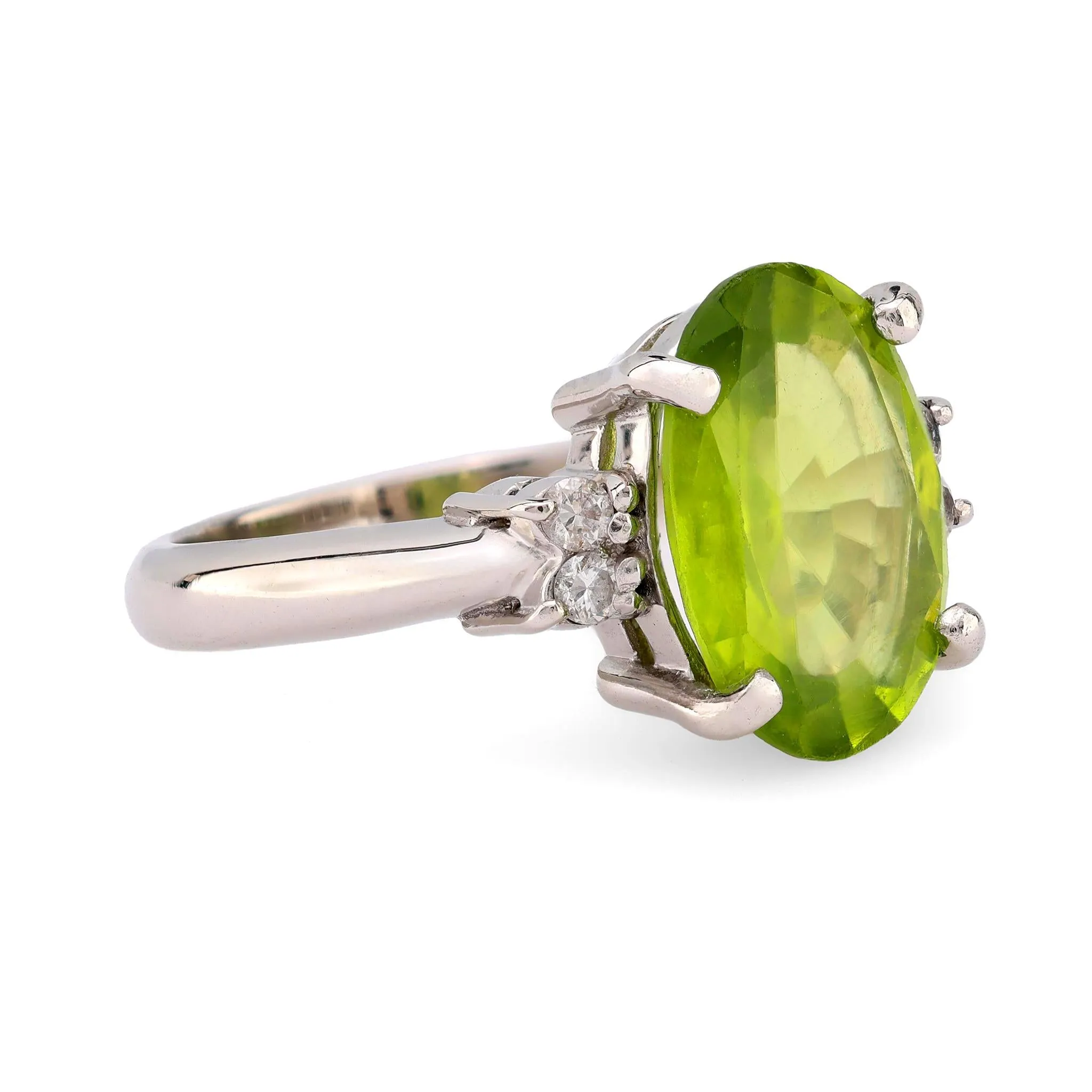 Vintage 3.40 carat peridot diamond platinum cocktail ring