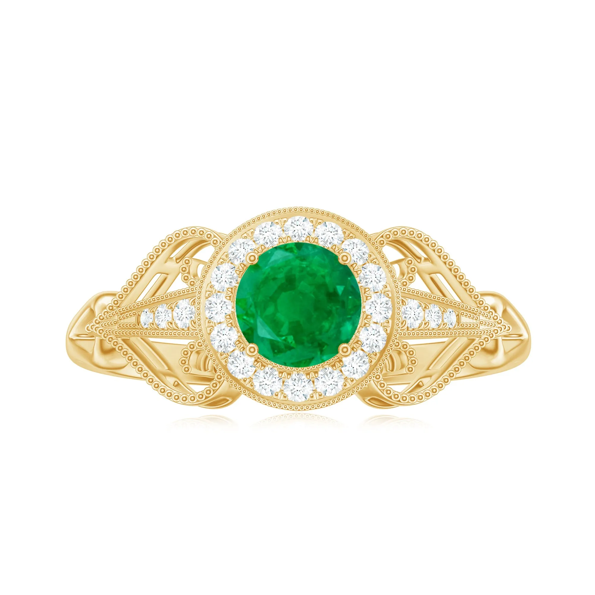 Vintage Inspired Emerald Engagement Ring with Diamond