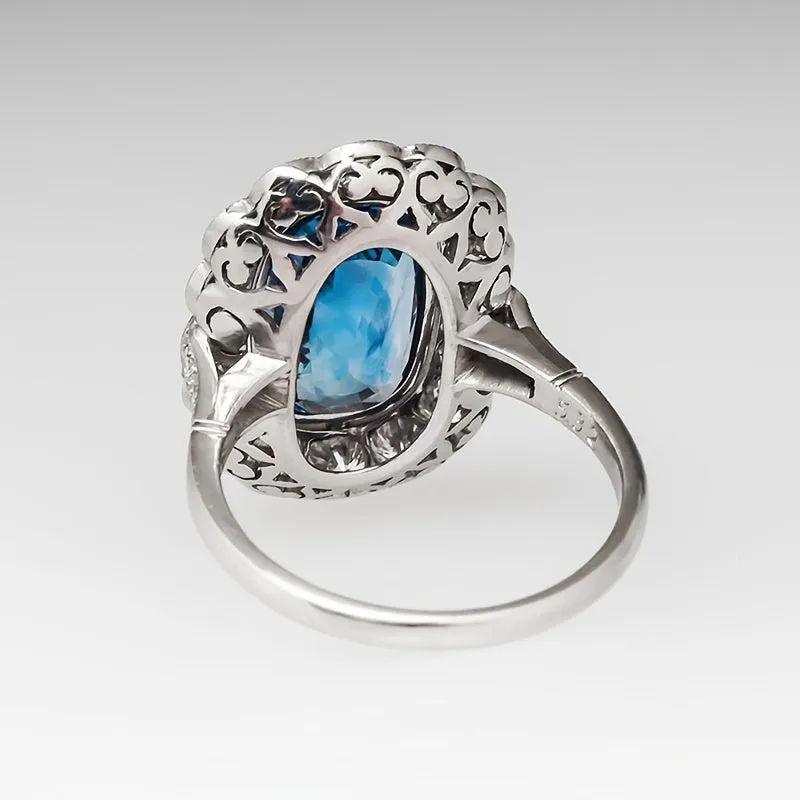 Vintage Style High-end Silver Plated Blue Zircon Rings