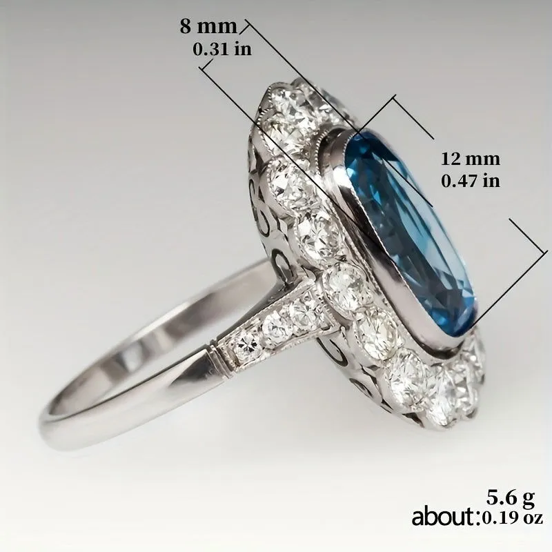 Vintage Style High-end Silver Plated Blue Zircon Rings