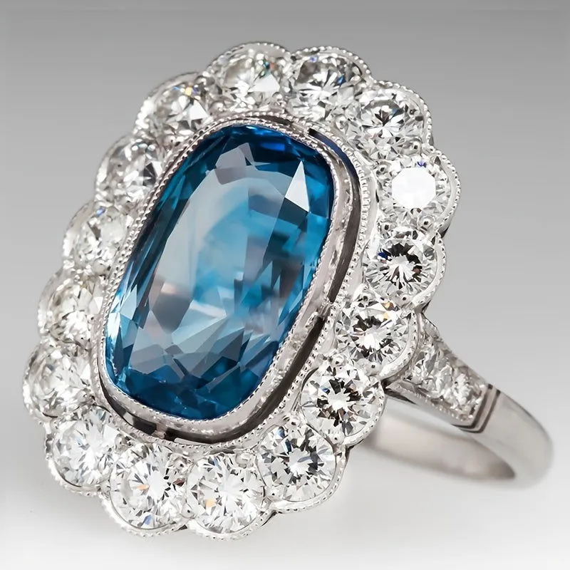 Vintage Style High-end Silver Plated Blue Zircon Rings