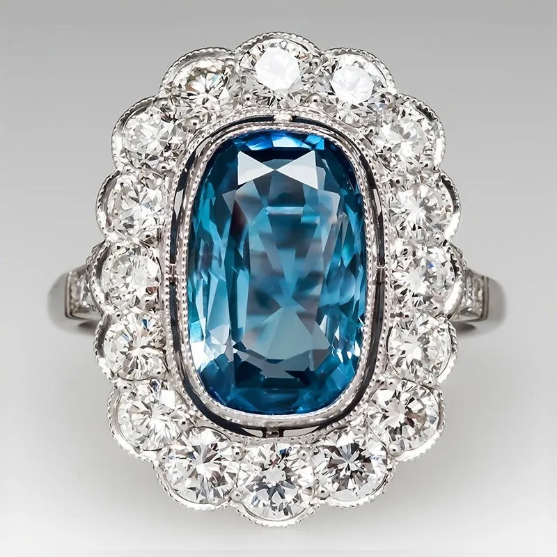 Vintage Style High-end Silver Plated Blue Zircon Rings