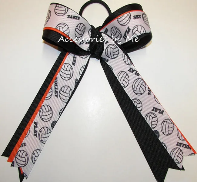 Volleyball Orange Black Ponytail Bow