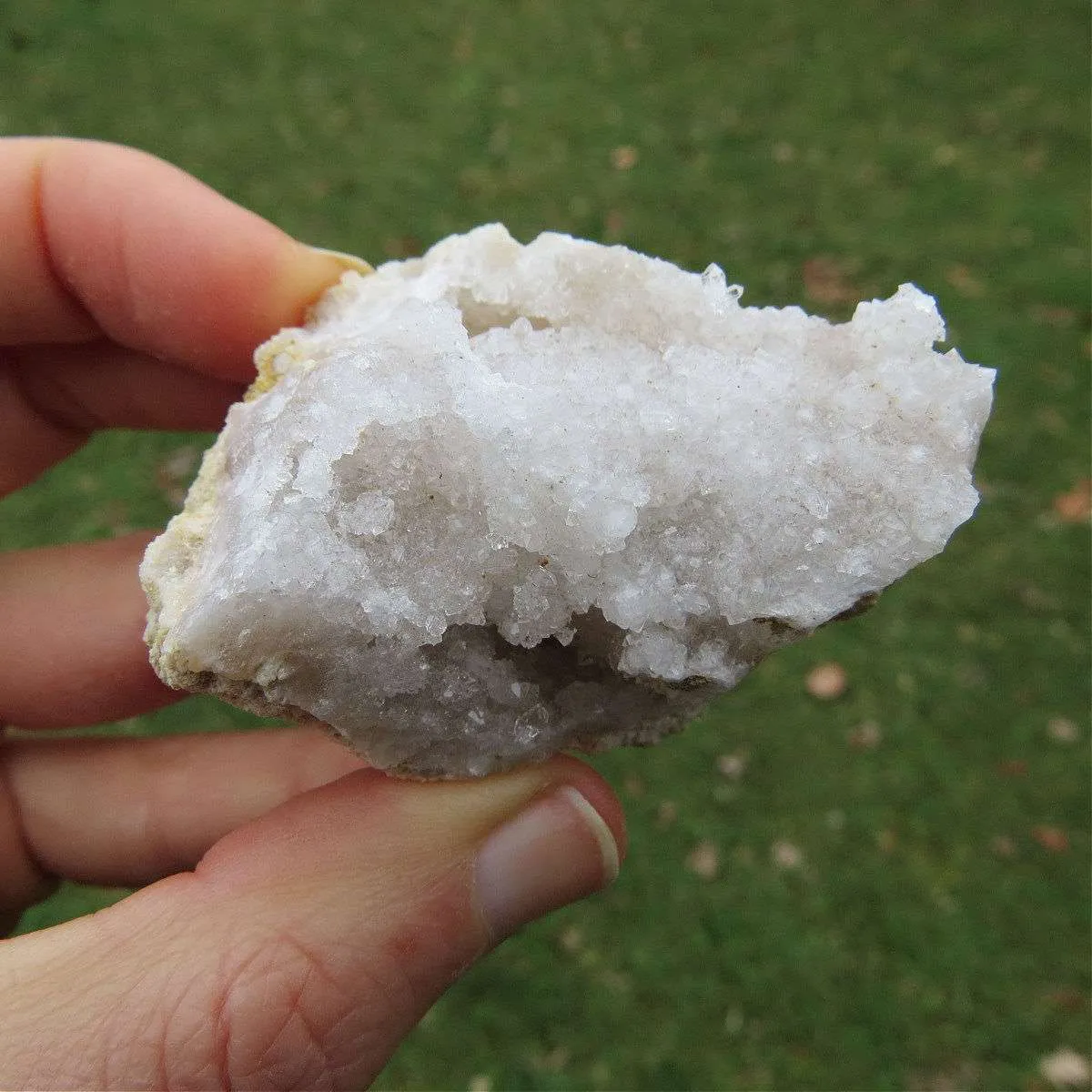 White Druzy Quartz Geode Stone | Medium 2" Cracked Crystal Geode