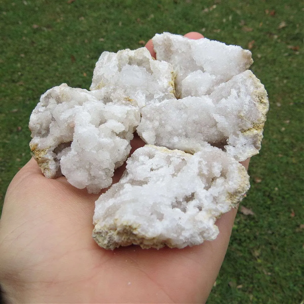 White Druzy Quartz Geode Stone | Medium 2" Cracked Crystal Geode