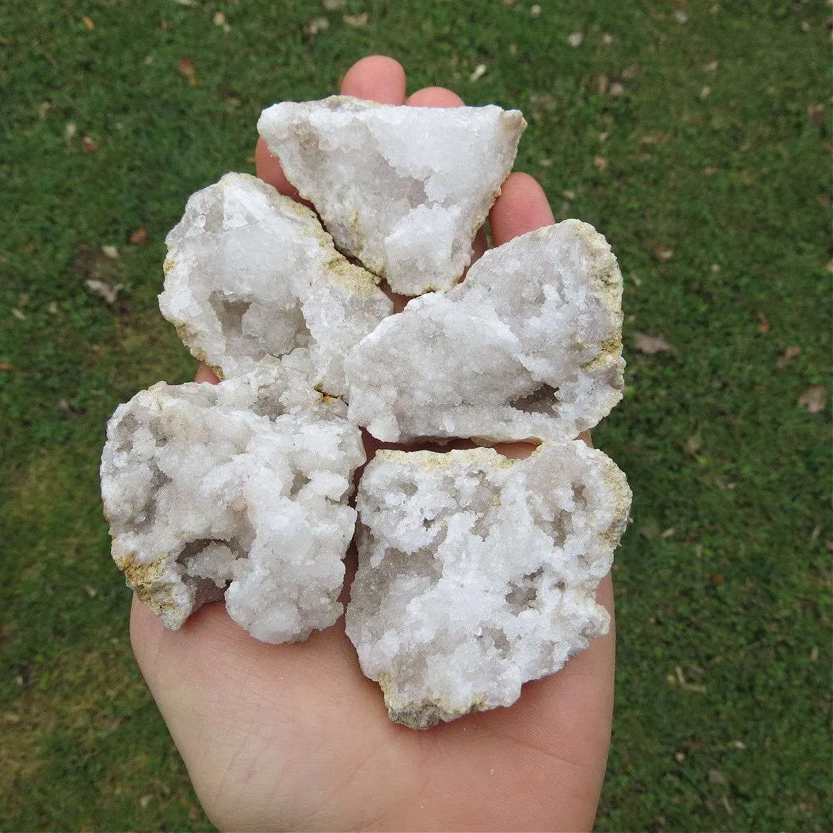 White Druzy Quartz Geode Stone | Medium 2" Cracked Crystal Geode