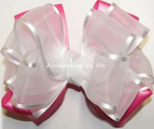 White Hot Pink Organza Satin Hair Bow