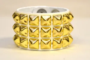 White Leather 3 Row Studded Bracelet