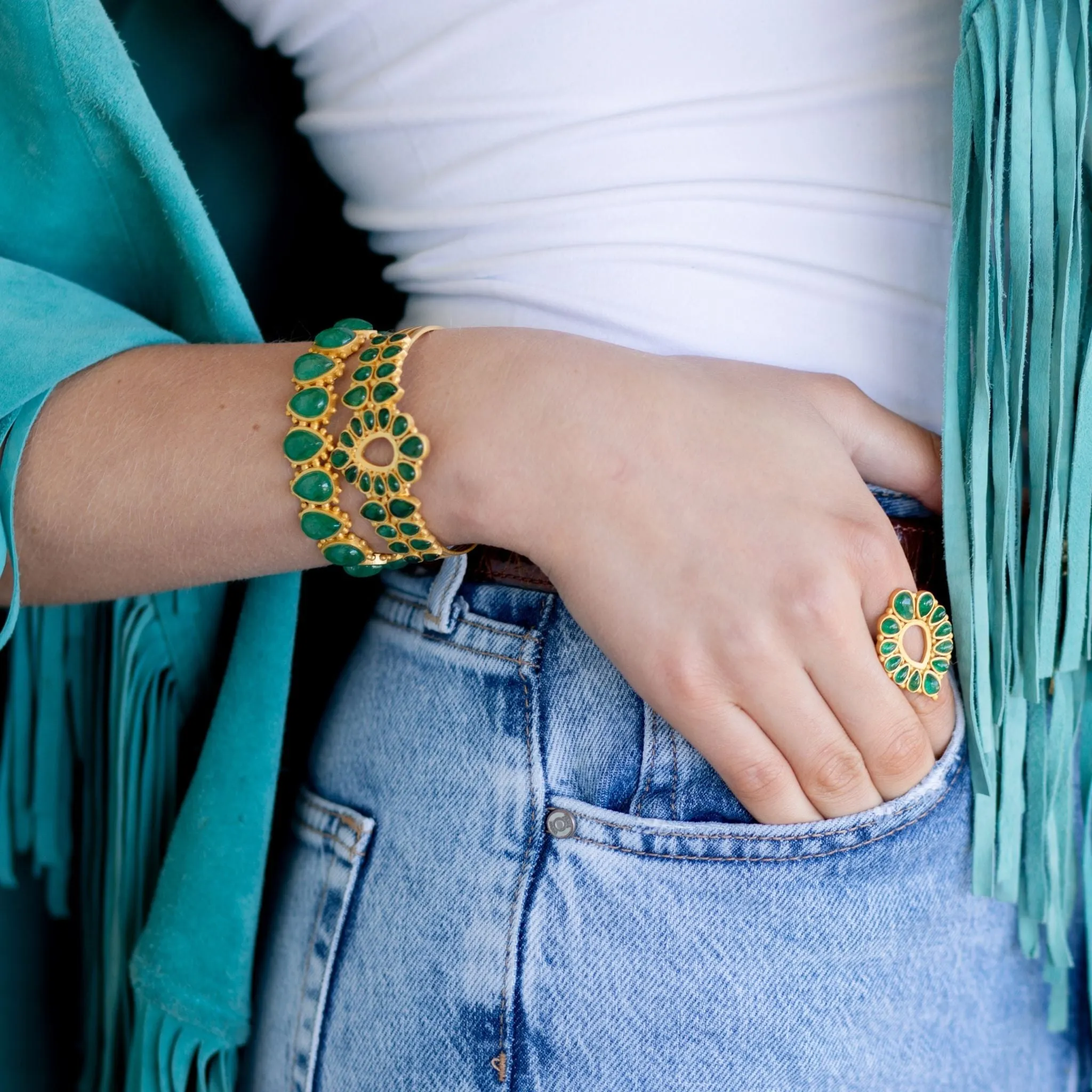 Zion Cuff - Green Strawberry Quartz