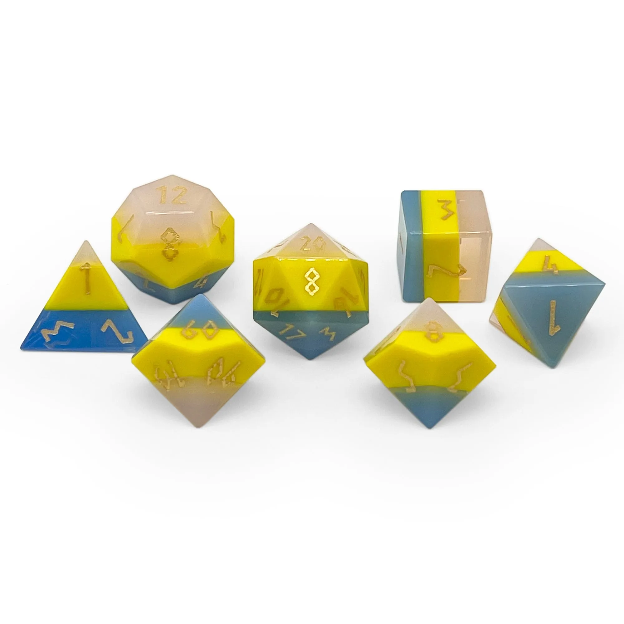 Zircon Pride Dice Pansexual - 7 Piece RPG Set Zircon Glass Dice