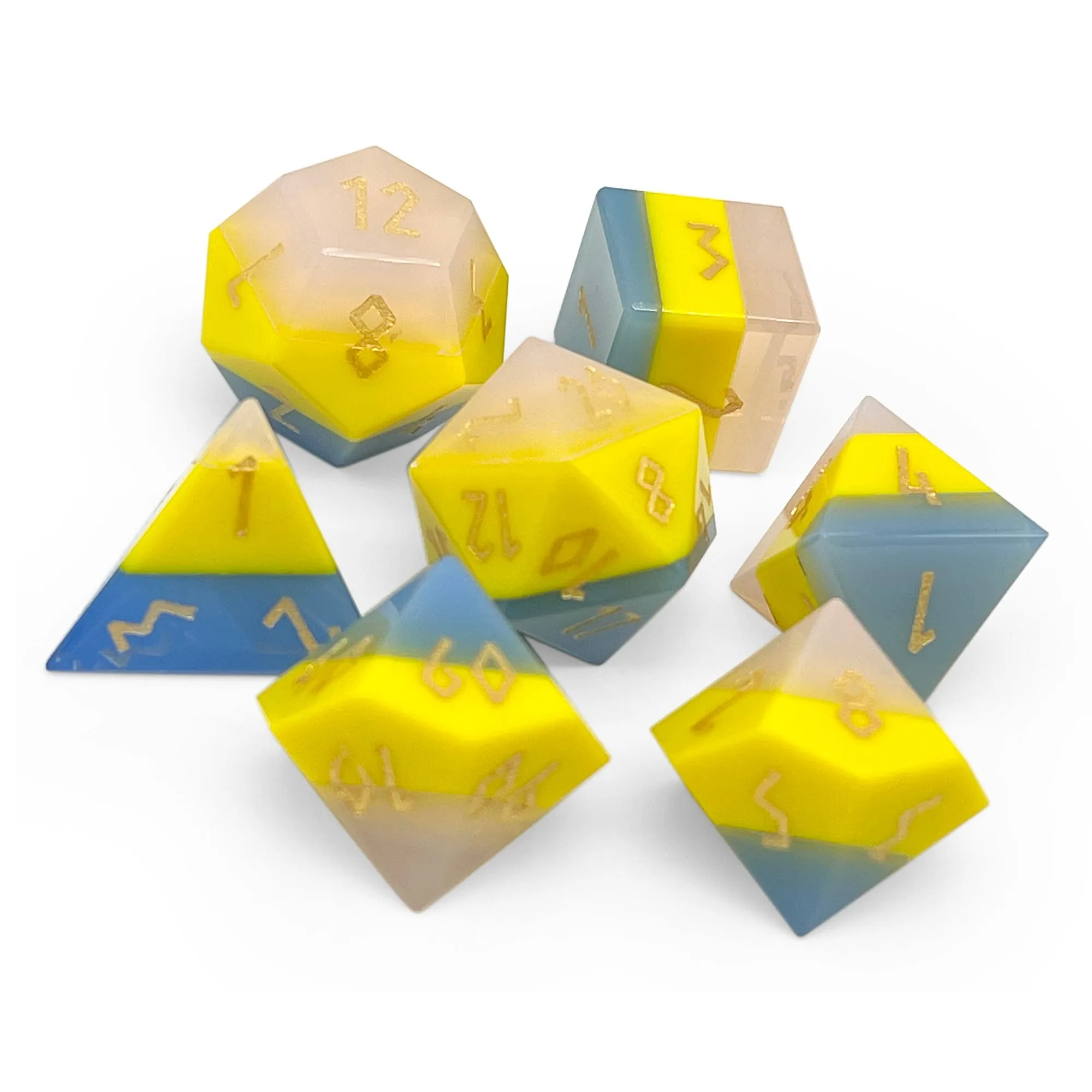 Zircon Pride Dice Pansexual - 7 Piece RPG Set Zircon Glass Dice