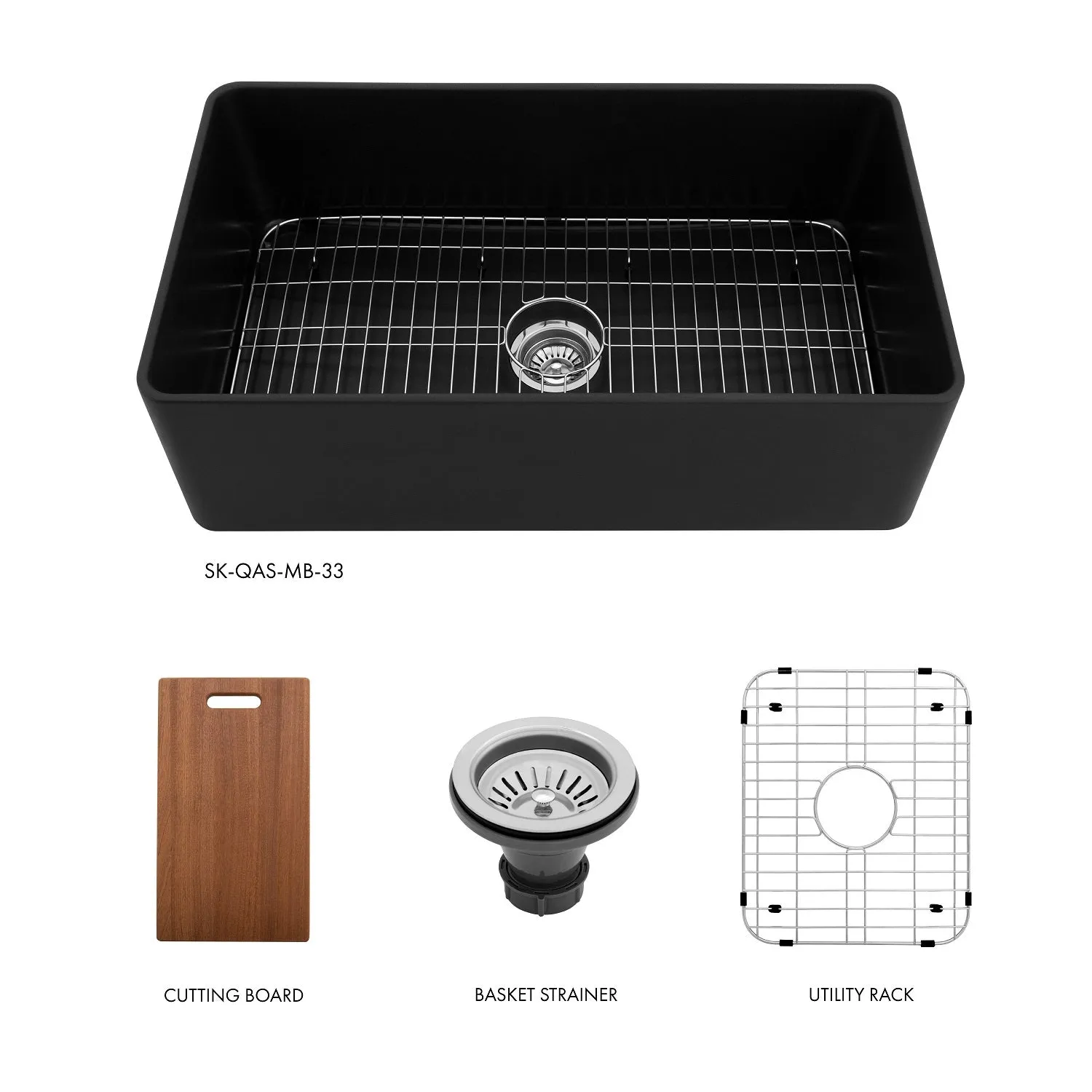 ZLINE 33" Siena Farmhouse Single Bowl Apron Mount Quartz Sink in Matte Black (SK-QAS-MB-33)